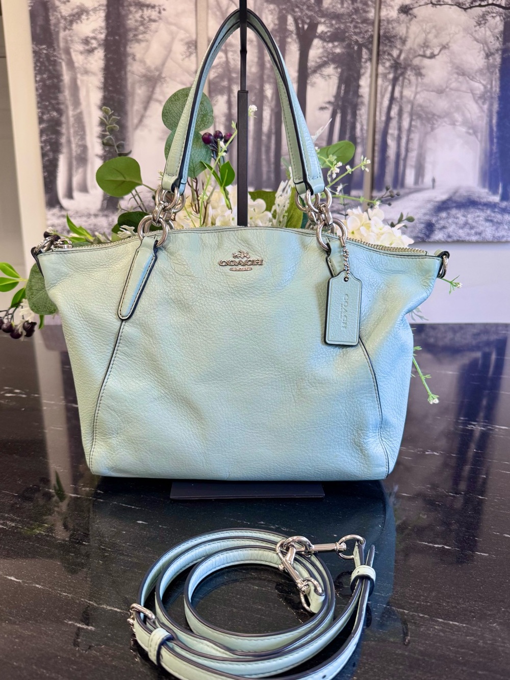 🍃Coach Small Kelsey Pebbled Leather Satchel/ Crossbody in color Seaglass